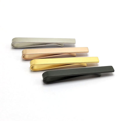 Rockyu メンズ タイピン 4色セット ブラック シルバー ゴールド ローズゴールド チタン製 シンプル クリップ式