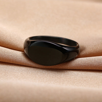 Rockyu 指輪 ステンレス製 楕円 印台リング 男女兼用 シンプル 鏡面仕上げ