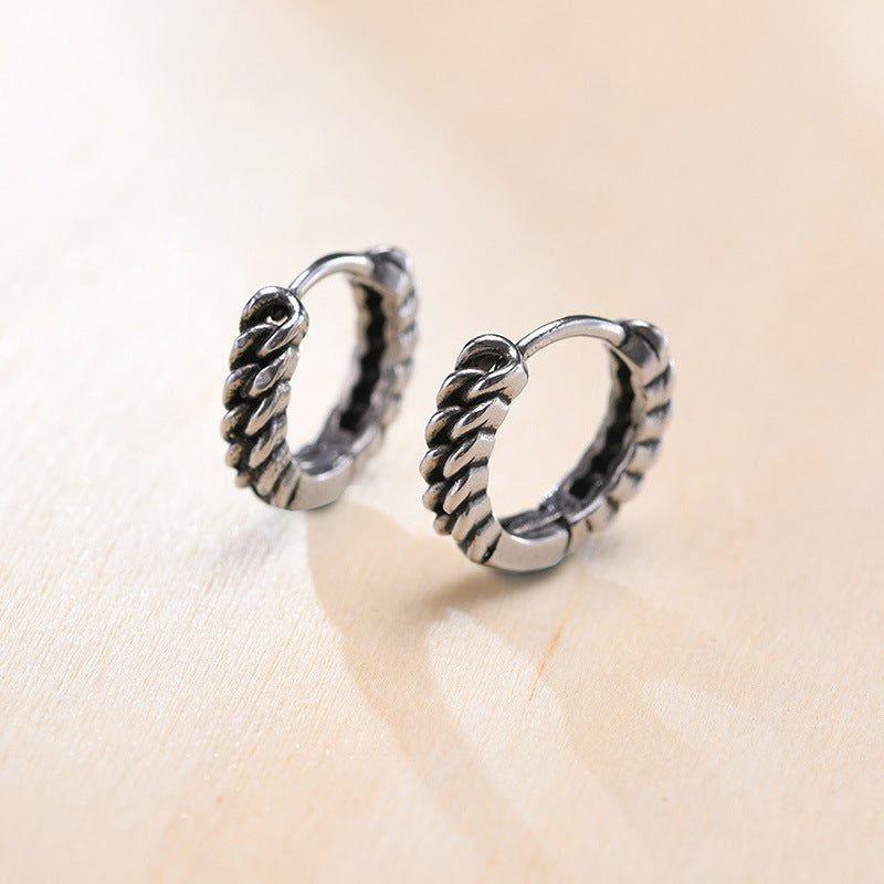 Rockyu ピアス メンズ チタン製 ツイストフープ リング シルバーピアス アレルギー対応