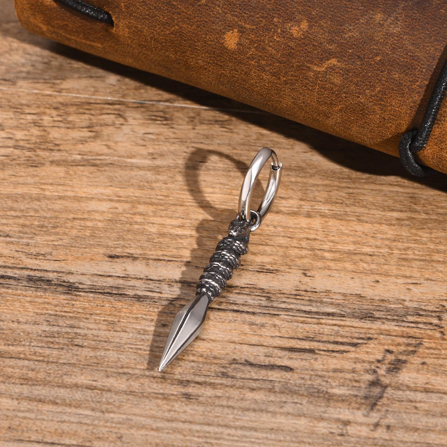 Rockyu ピアス メンズ ステンレス フープ クロス＆モチーフ シルバー ブラックジルコニア ヴィンテージ風