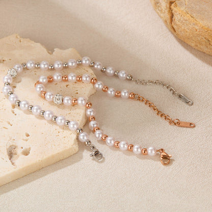 Rockyu ブレスレット レディース パール×ラインストーン 上品エレガント 2連風デザイン