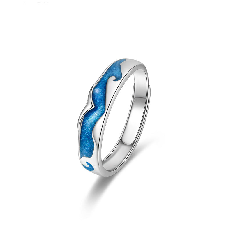 Rockyu ペアリング シルバー925 波と珊瑚デザイン フリーサイズ カップル指輪
