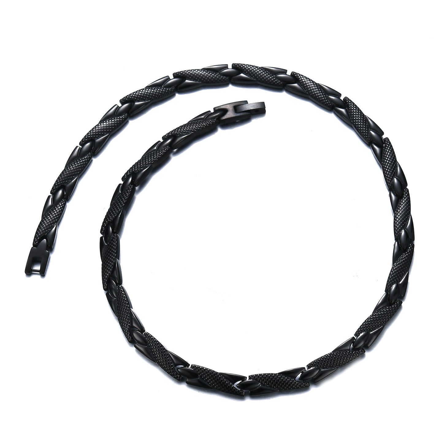 Rockyu 磁気ネックレス メンズ 肩こり対策 ステンレス製 ブラック＆ゴールド