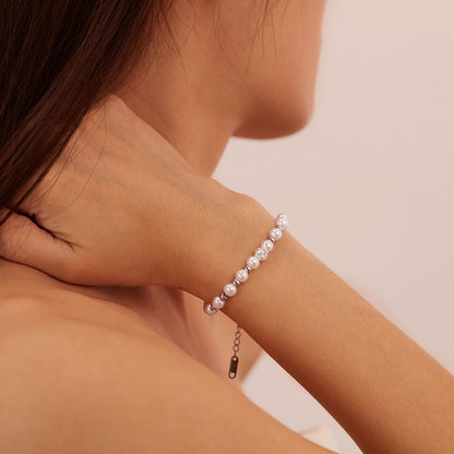 Rockyu ブレスレット レディース パール×ラインストーン 上品エレガント 2連風デザイン