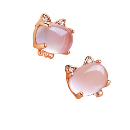 Rockyu レディース ピアス 猫耳 キャッツアイ シルバー925 18金仕上げ 小さい スタッド 可愛い