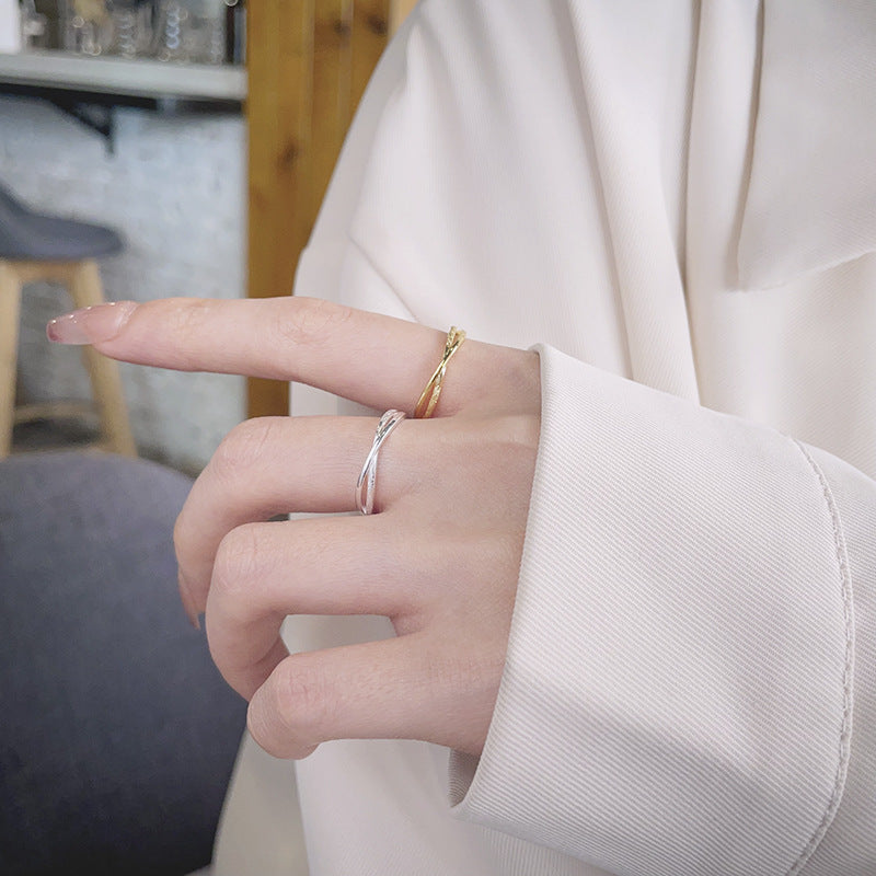 Rockyu クロス風テクスチャリング レディース 18K仕上げ フリーサイズ シンプルリング