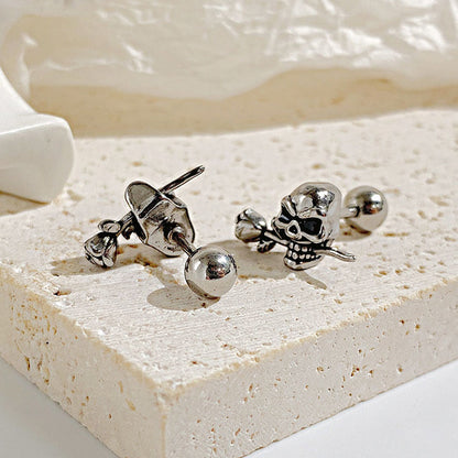 Rockyu メンズ ピアス シルバー スカルデザイン チタン製 両耳用 ファッションジュエリー