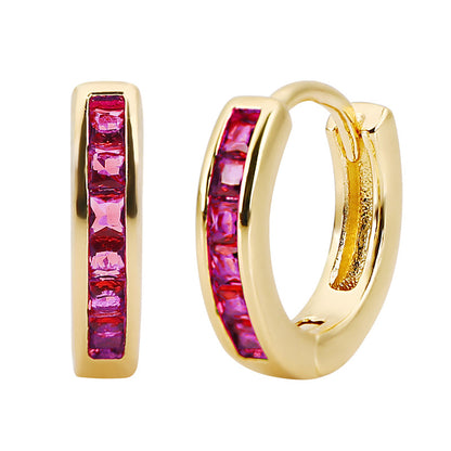 Rockyu ピアス レディース フープ シルバー ゴールド マルチカラー ジルコニア 正方形 リング