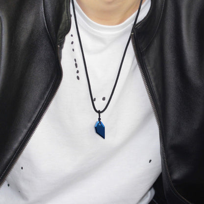 Rockyu ネックレス メンズ タングステン製 オオカミ牙モチーフ 編み込みチェーン付き