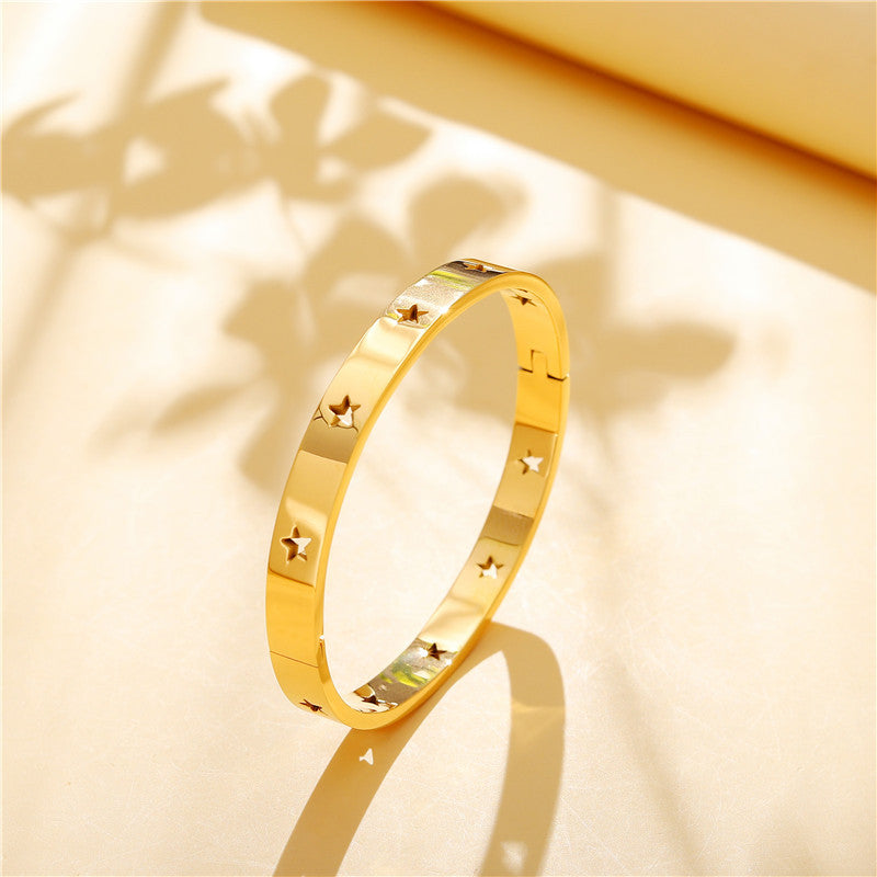 Rockyu スターモチーフ バングル ステンレス シルバー ゴールド ピンクゴールド レディース