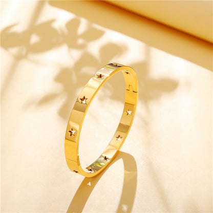 Rockyu スターモチーフ バングル ステンレス シルバー ゴールド ピンクゴールド レディース