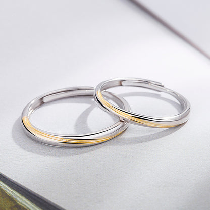 Rockyu ペアリング 2個セット S925 純銀製 指輪｜フリーサイズ 調整可能 ゴールド×シルバー