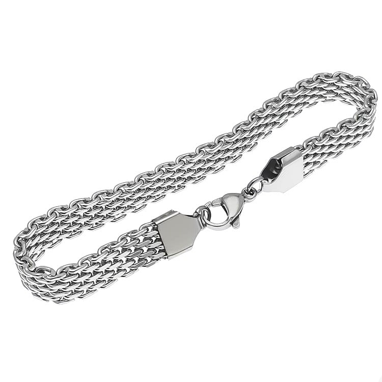 [Rockyu] ブレスレット メンズ シルバー ステンレスチェーン シンプル ファッション 2連チェーンブレスレット 幅広ブレスレット アレルギー対応 長さ21cm