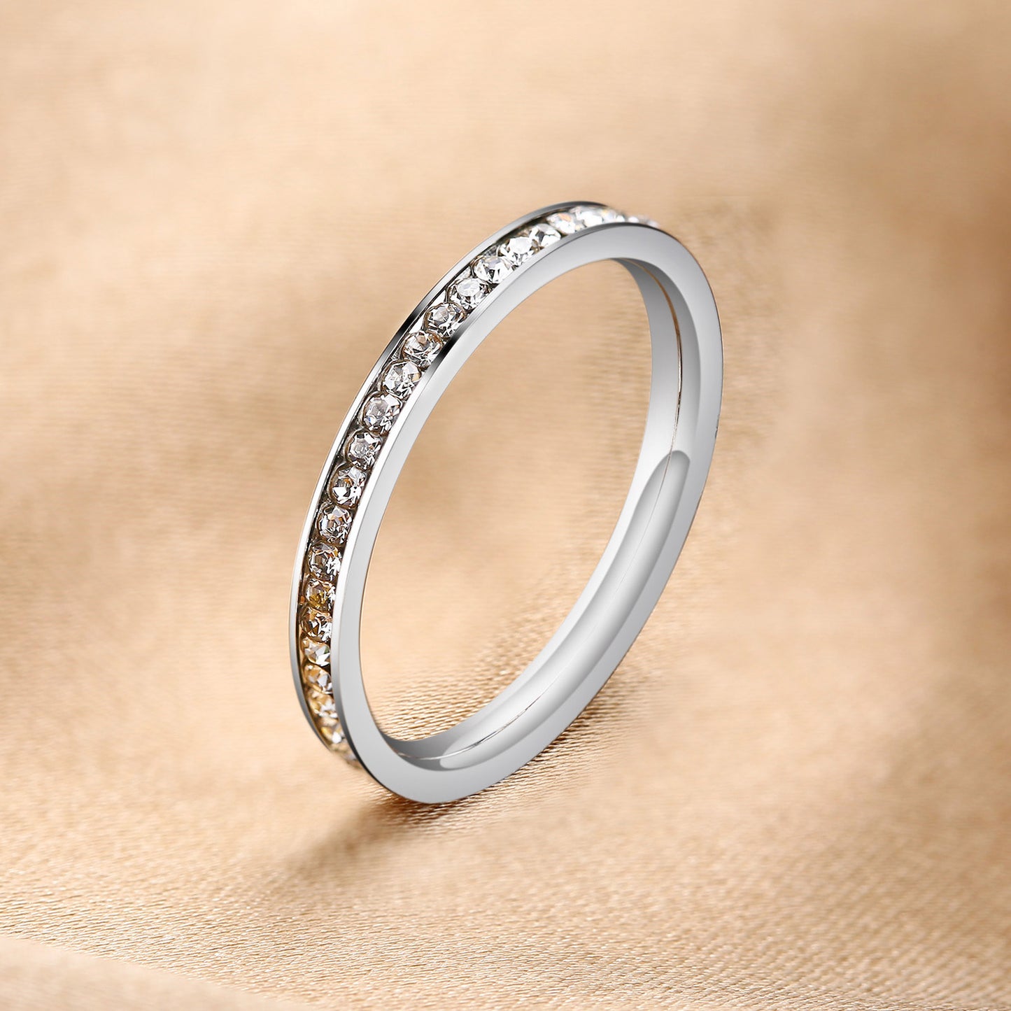 Rockyu エタニティリング レディース ステンレス ジルコニア シンプルデザイン