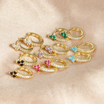 Rockyu ピアス レディース フープ リングピアス CZダイヤ 三粒ストーン 多色展開 小ぶり 上品 アクセサリー