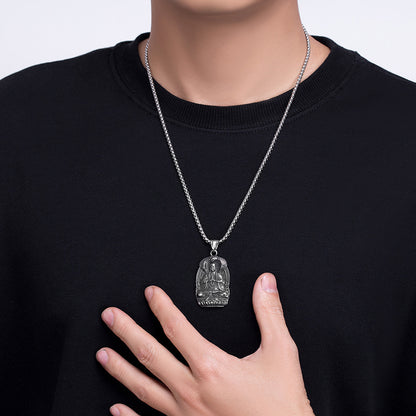 Rockyu ネックレス メンズ シルバー ステンレス 仏像 観音菩薩 ペンダント ゴシック風