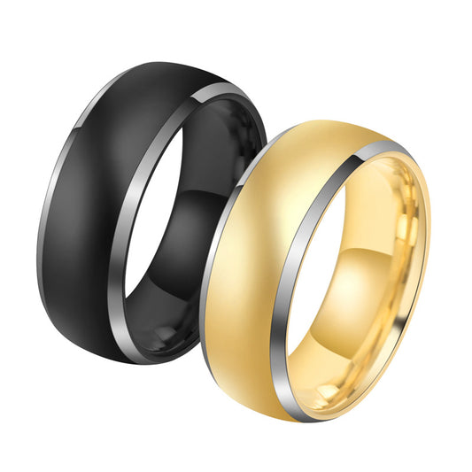 Rockyu タングステンリング メンズ 8mm ゴールド＆ブラック 光沢仕上げ