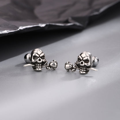 Rockyu メンズ ピアス シルバー スカルデザイン チタン製 両耳用 ファッションジュエリー