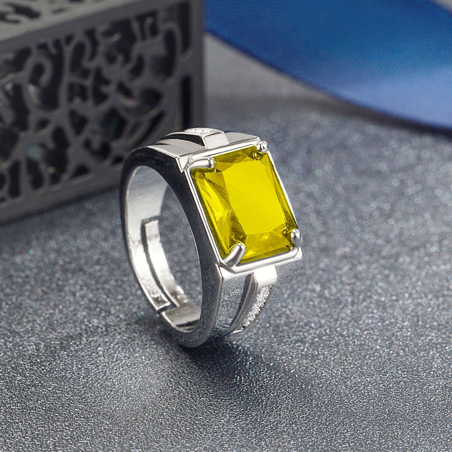 Rockyu メンズ 印台リング シルバー＆ブラック 瑪瑙×ジルコニア フリーサイズ ステンレス製 金属アレルギー対応