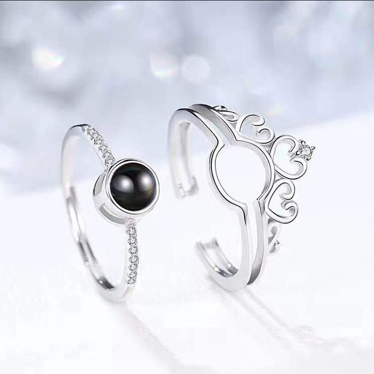 Rockyu リング レディース 王冠デザイン ピンクゴールド プロジェクションリング フリーサイズ 人気 ギフト