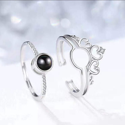 Rockyu リング レディース 王冠デザイン ピンクゴールド プロジェクションリング フリーサイズ 人気 ギフト