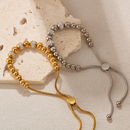 Rockyu ブレスレット レディース ボールチェーン ゴールド ステンレス ジルコニア