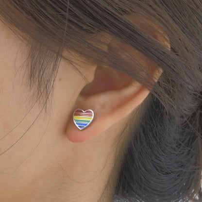 Rockyu レディース ピアス ハート レインボー ステンレス鋼 金属アレルギー対応 エナメル カラフル セカンドピアス