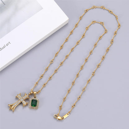 Rockyu ネックレス メンズ 十字架 シルバー&ゴールド チタン製 ジルコニア ペンダント