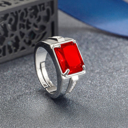 Rockyu メンズ 印台リング シルバー＆ブラック 瑪瑙×ジルコニア フリーサイズ ステンレス製 金属アレルギー対応