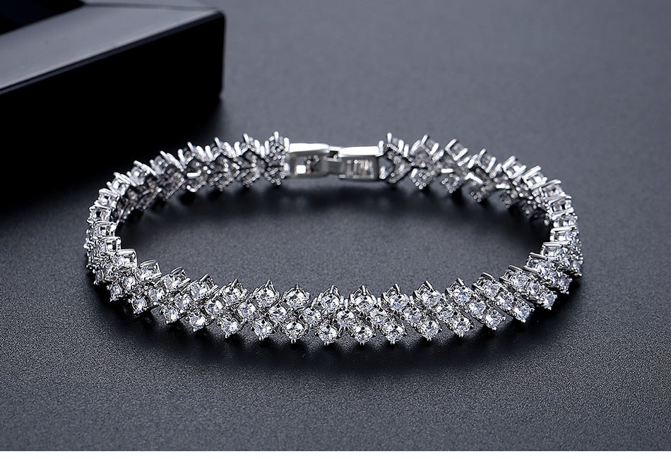 Rockyu ブレスレット レディース シルバー プラチナ仕上げ AAAジルコニア 豪華キラキラ腕輪