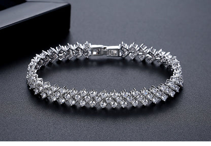 Rockyu ブレスレット レディース シルバー プラチナ仕上げ AAAジルコニア 豪華キラキラ腕輪