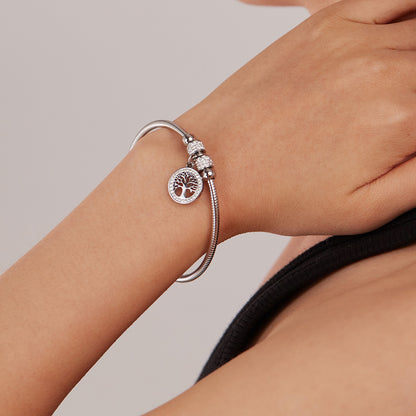 Rockyu ブレスレット レディース 18金メッキ ジルコニア 生命の樹 磁石型バングル 純チタン アレルギー対応