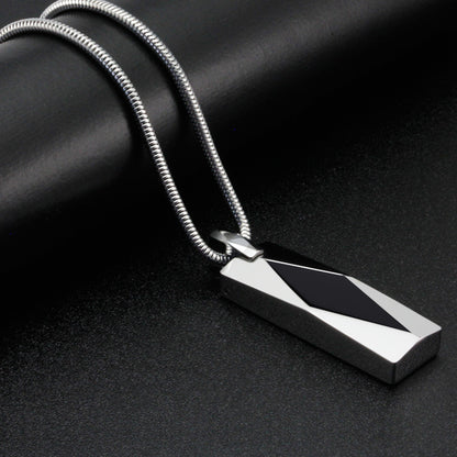 Rockyu タングステンネックレス メンズ レディース 多面カット長方形ペンダント ステンレス蛇チェーン付き 黒・銀・青 モダン幾何デザイン