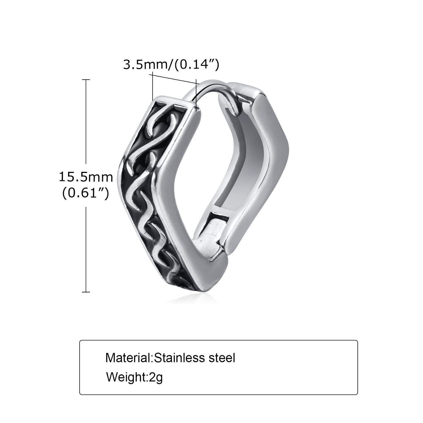 Rockyu メンズ シルバー フープピアス ステンレス鋼 金属アレルギー対応 ヴィンテージチェーン デザインリング