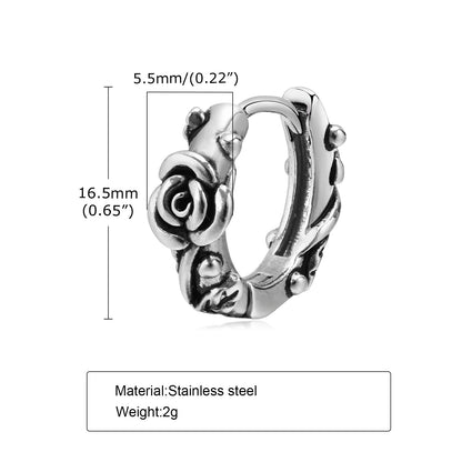 Rockyu メンズ シルバー フープピアス ステンレス鋼 金属アレルギー対応 ヴィンテージチェーン デザインリング