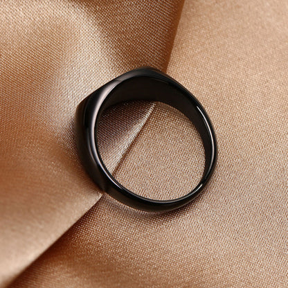 Rockyu 指輪 ステンレス製 楕円 印台リング 男女兼用 シンプル 鏡面仕上げ