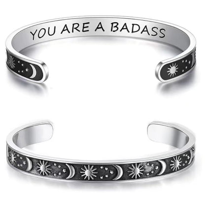 Rockyu フリーサイズ ステンレス バングル ブレスレット メンズ レディース ペア対応 刻印入り おしゃれシンプルデザイン