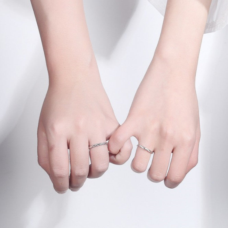 Rockyu ペアリング シルバー925 ツイストデザイン ジルコニア入り お揃いカップルリングセット 金属アレルギー対応