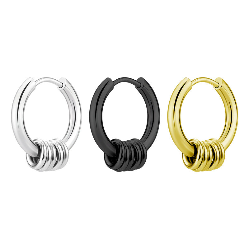 Rockyu メンズピアス フープ サークル ステンレス製 シルバー ゴールド ブラック 両耳用 アレルギー対応 おしゃれ プレゼント