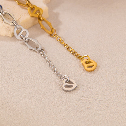 Rockyu ブレスレット レディース ハートチェーン ゴールド＆シルバー ブラックエナメル 金属アレルギー対応