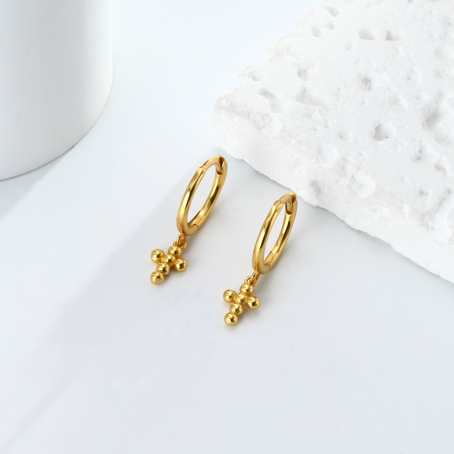 Rockyu ピアス レディース クロスフープ ゴールド&シルバー925 鏡面仕上げ アレルギー対応