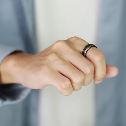 Rockyu メンズ レディース ペアリング タングステン ブラック×ピンクゴールド 8mm/6mm 金属アレルギーフリー