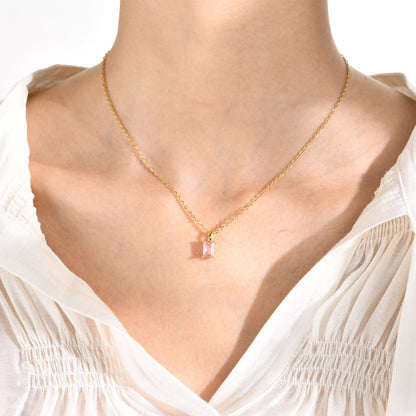 Rockyu レディースネックレス ゴールド スクエアジルコニアペンダント アレルギー対応