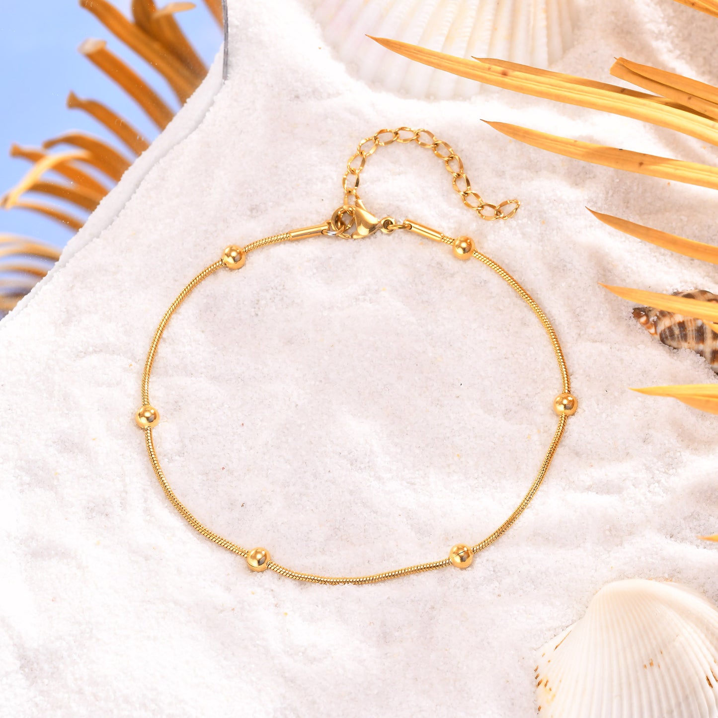 アンクレット レディース ステンレススチール ボールチャーム ゴールド/シルバー 調整可能 シンプル 夏アクセサリー