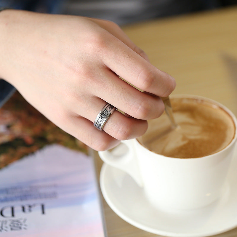 Rockyu タングステン 龍紋デザインリング メンズ レディース 幅6mm 8mm シルバー ゴールド ブルー