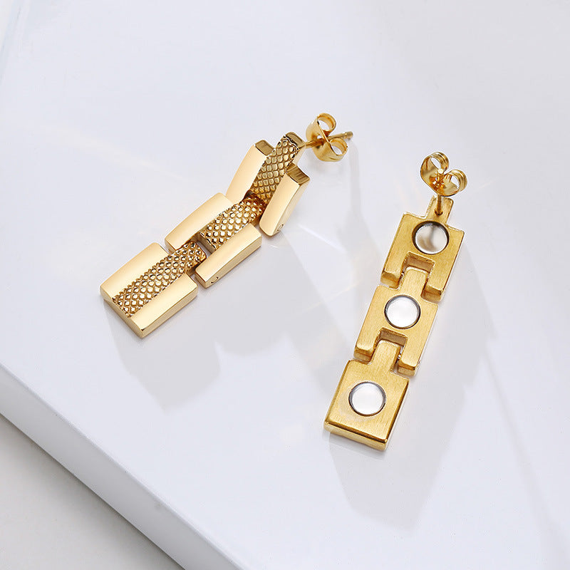 Rockyu ピアス メンズ チタン製 四角形 揺れるデザイン 黒＆ゴールド シルバー 磁気ゲルマニウム加工