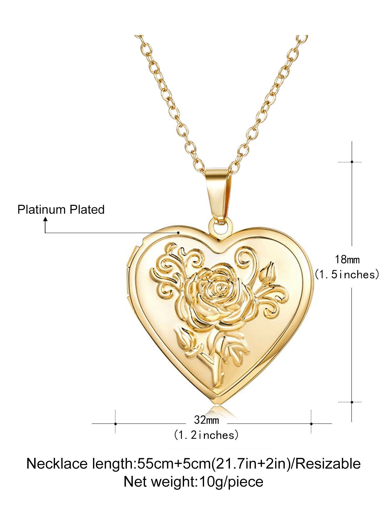 Rockyu レディースネックレス ハートロケットペンダント 写真入れ 薔薇モチーフ シルバー ゴールド 鎖骨チェーン 上品 アクセサリー