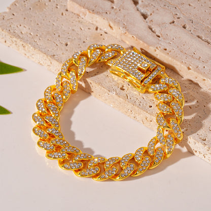 Rockyu 12mm キューバンチェーンブレスレット メンズ – ジルコニア煌めく喜平チェーン（全6種）