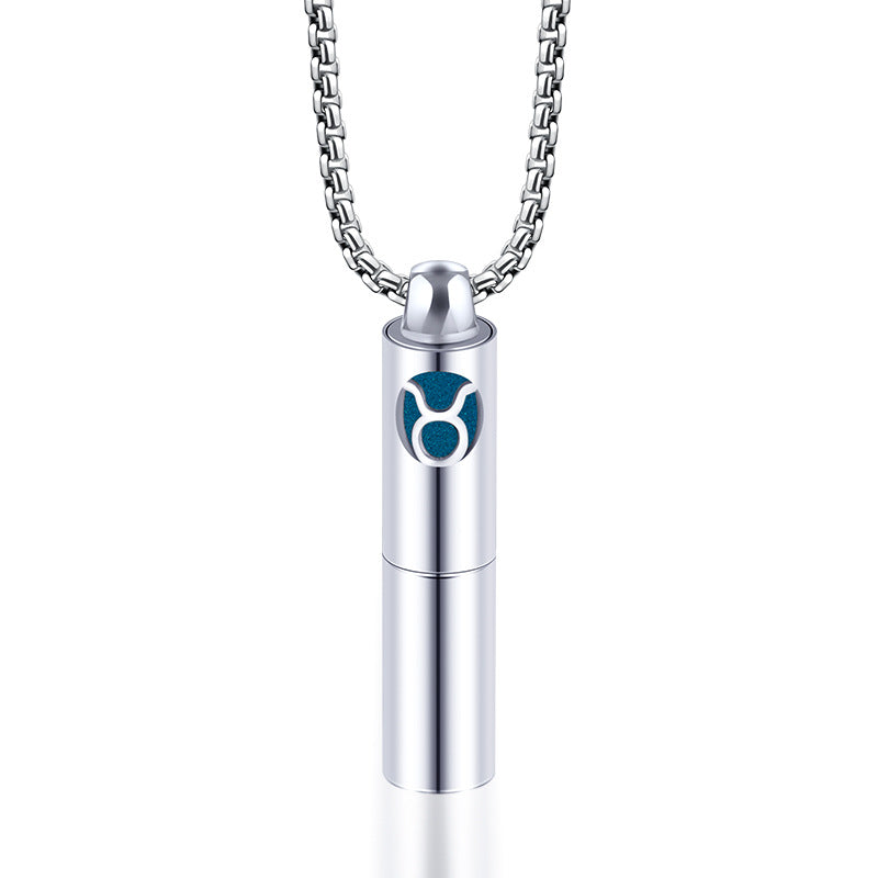 Rockyu 香水瓶ネックレス ステンレス製 12星座デザイン アロマ＆メモリアルペンダント 男女兼用