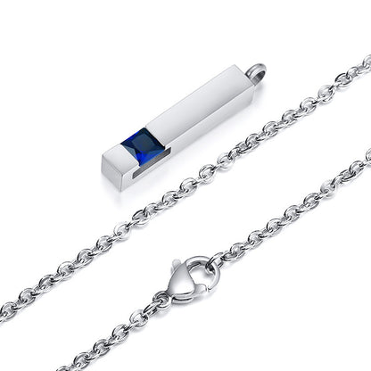 Rockyu メモリアルネックレス スティックペンダント 遺骨収納 ジルコニア付き 防水 ステンレス製